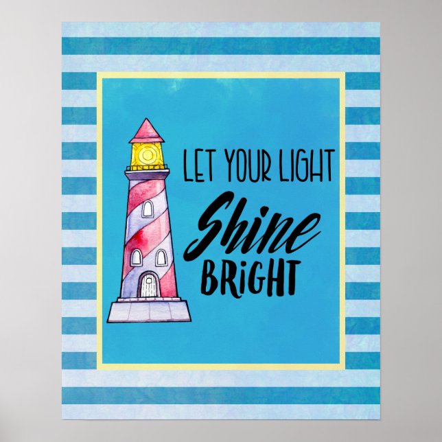 Let Your Light Shine Bright Lighthouse Typography Poster (Front)