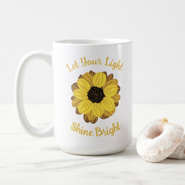 Let Your Light Shine Bright Sunflower Coffee Mug (With Donut)