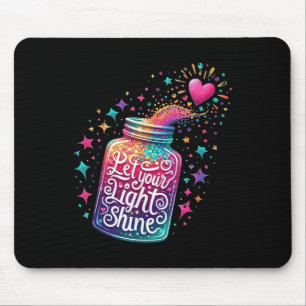 Let Your Light Shine Colourful Stars Heart Mouse Pad
