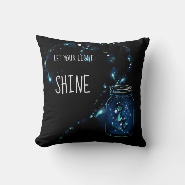 Let Your Light Shine Fireflies Mason Jar Throw Pillow (Front)