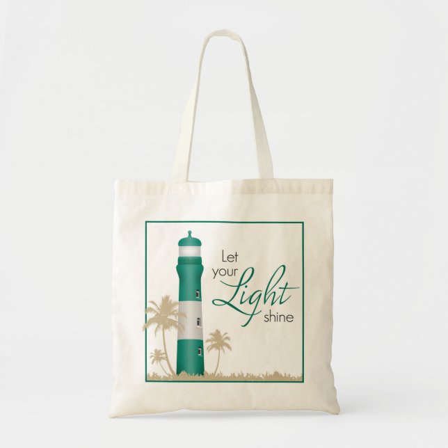 "Let your light shine!" Lighthouse Tote Green Bag (Front)