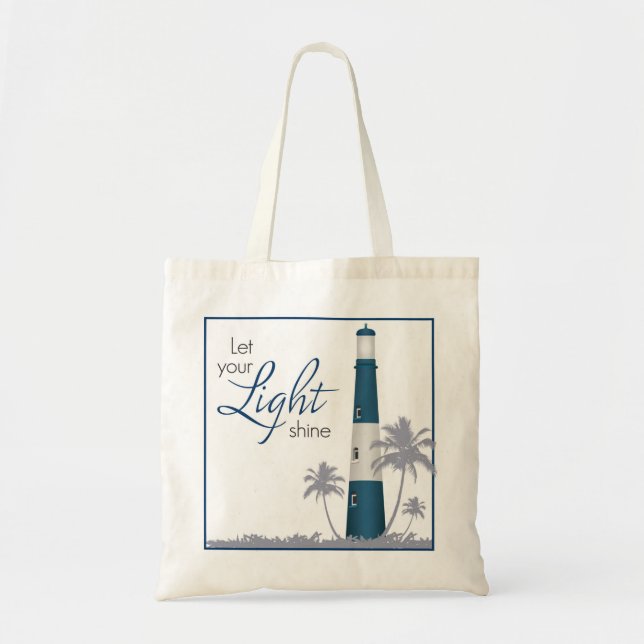 "Let your light shine!" Lighthouse Tote Navy Bag (Front)