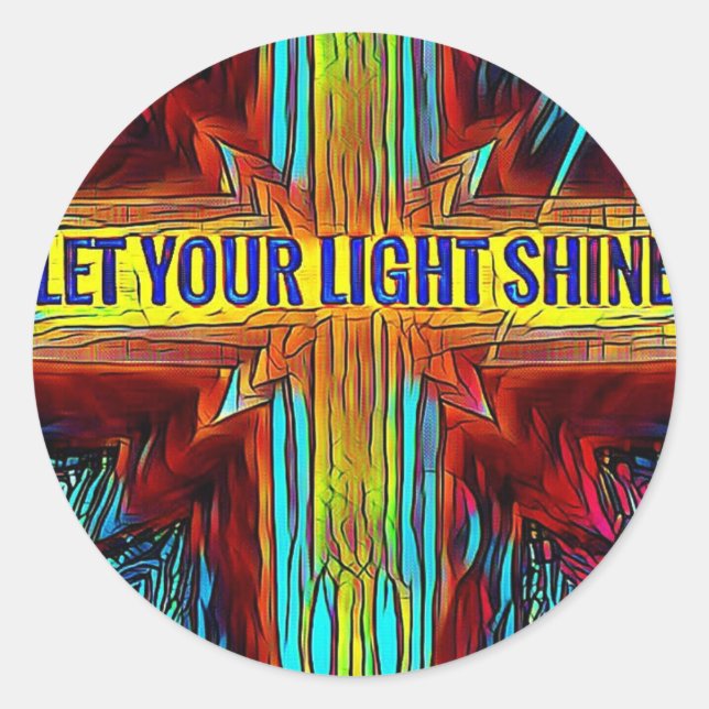 "Let Your Light Shine" Modern Diversity Cross Classic Round Sticker (Front)