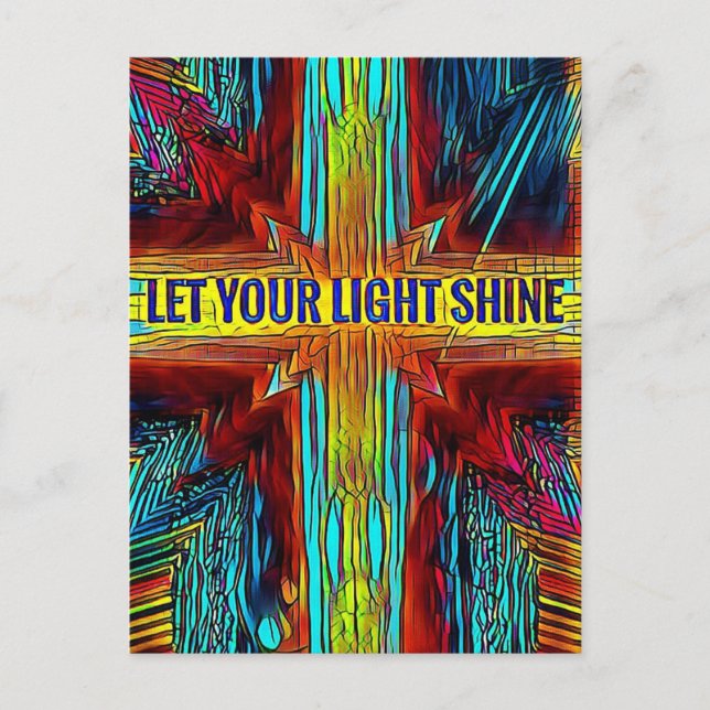 "Let Your Light Shine" Modern Diversity Cross Postcard (Front)