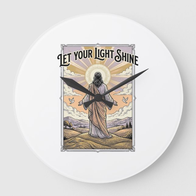 Let Your Light Shine Vintage Faith Large Clock (Front)
