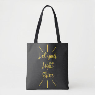 Let Your Light Shine Yellow Script Black Tote Bag