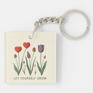 Let Yourself Grow Floral Heart Tulips Art Keychain