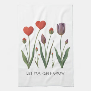 Let Yourself Grow Floral Heart Tulips Art Kitchen Towel