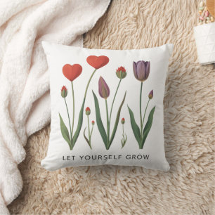 Let Yourself Grow Floral Heart Tulips Art Throw Pillow