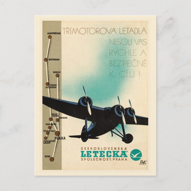 Letecka Czechoslovakia Vintage Poster 1932 Postcard (Front)