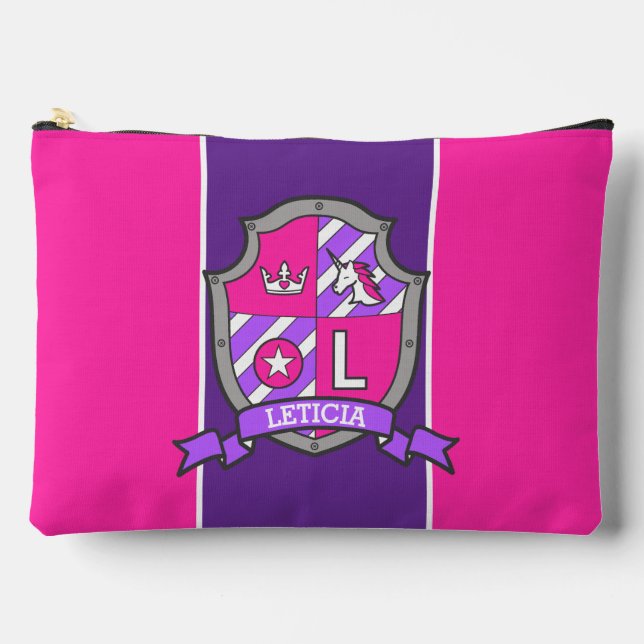 Leticia name meaning letter L pink crest unicorn Accessory Pouch (Front)