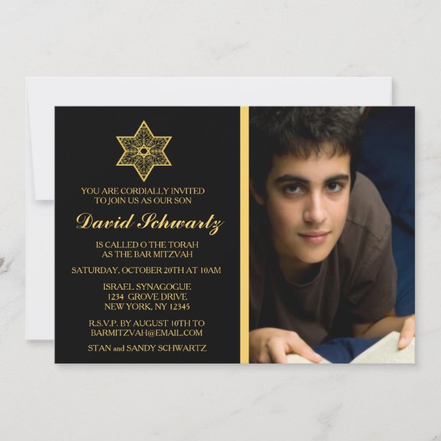L'étoile d'or de David Bar Mitzvah Invitation phot (Devant)
