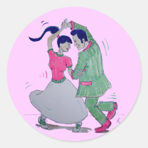 lets all do the twist swing dancers classic round sticker