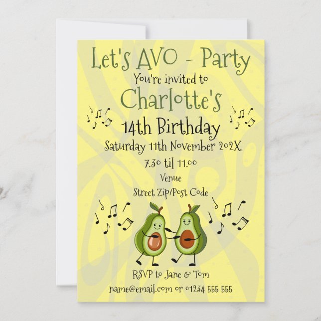 Let's Avo-Party Avocado Pun Party Invitation (Front)