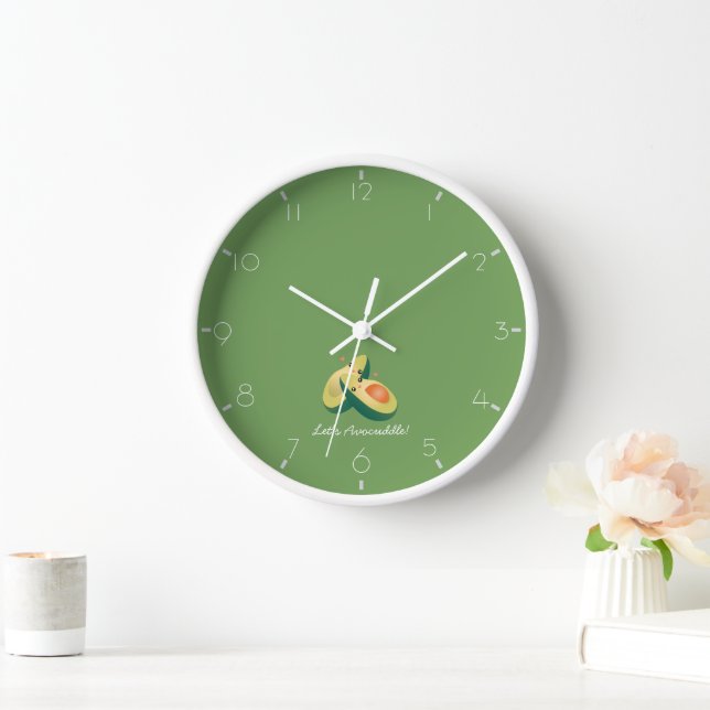 Let's Avocuddle Funny Cute Avocados Pun Humor Wall Clock (Home)