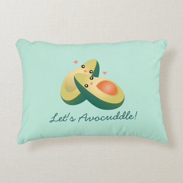 Let's Avocuddle Funny Cute Avocados Pun Humour Decorative Pillow (Front)