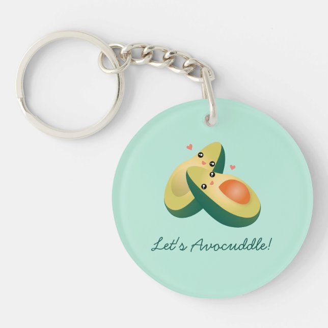 Let's Avocuddle Funny Cute Avocados Pun Humour Keychain (Front)