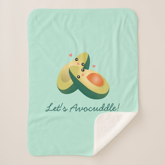 Let's Avocuddle Funny Cute Avocados Pun Humour Sherpa Blanket (Front)