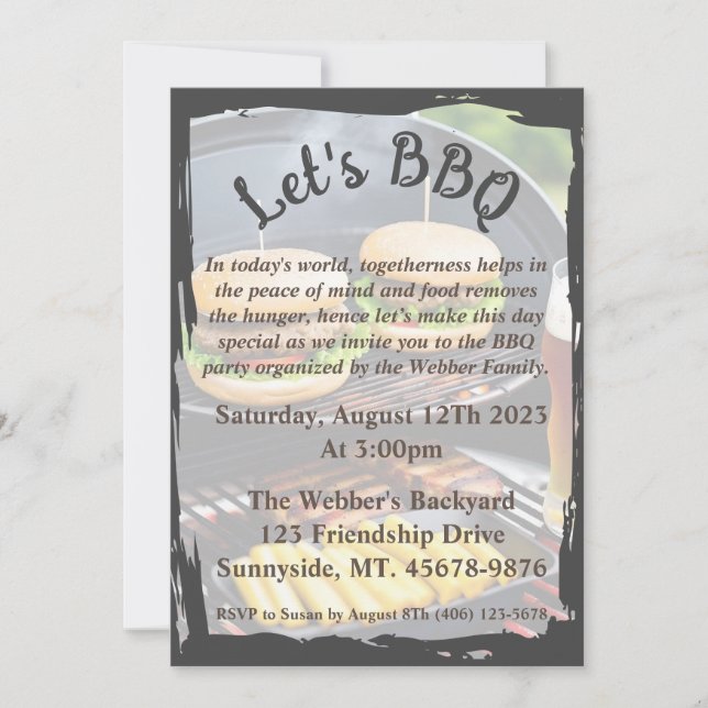 Let's BBQ Flat Invitation 5x7 Card (Front)