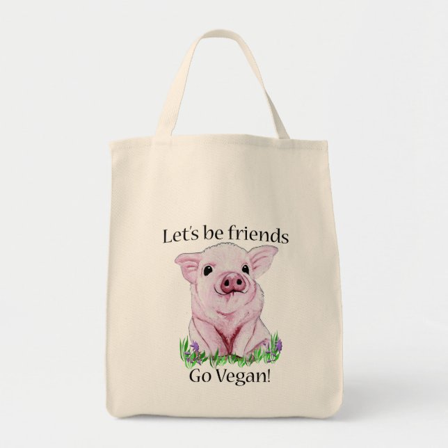 Lets be friends Go vegan grocery tote Bag (Front)