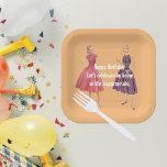 Lets Be Inappropriate Funny Retro Birthday Square Paper Plate<br><div class="desc">Funny retro themed design features two 1950s women on orange background with white "Happy Birthday. Let's celebrate by being wildly inappropriate" customizable text.</div>