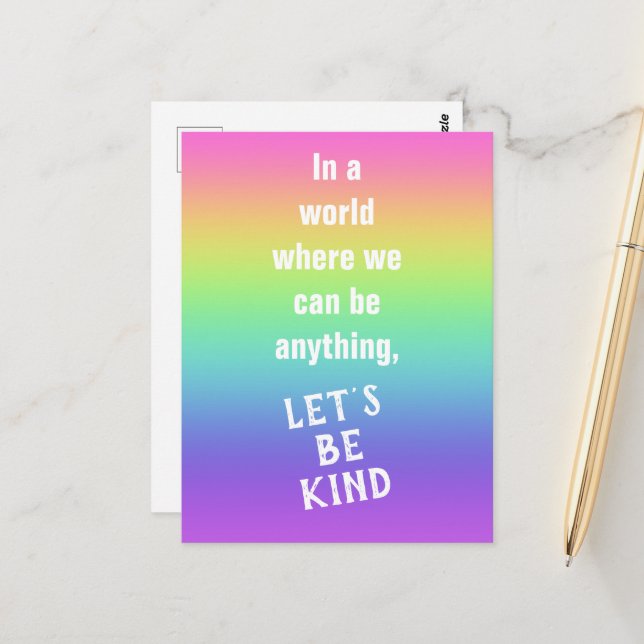 Let's Be Kind Rainbow Gradient Postcard (Front/Back In Situ)