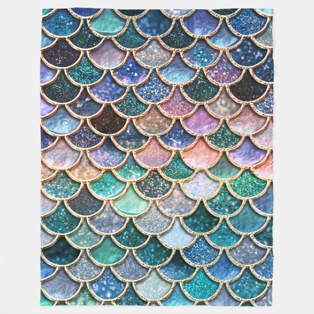 Let's be mermaids- Mermaid Glitter- Mermaid Scales Fleece Blanket (Front)