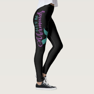 Let's be mermaids Purple Teal Glitter Texture Leggings