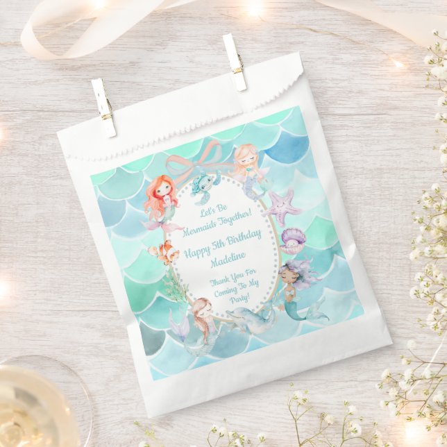 Let's Be Mermaids Together Mermaid Party Birthday Favour Bag (Clipped)
