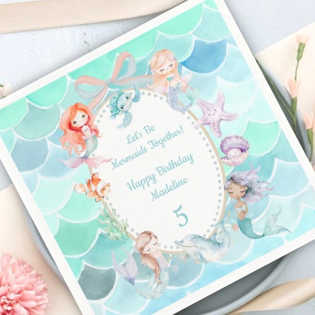 Let's Be Mermaids Together Mermaid Party Birthday Napkin (Creator Uploaded)