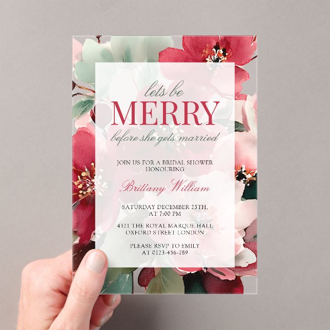 Let's Be Merry Christmas Bridal Shower Acrylic Invitations (Insitu (Handheld))