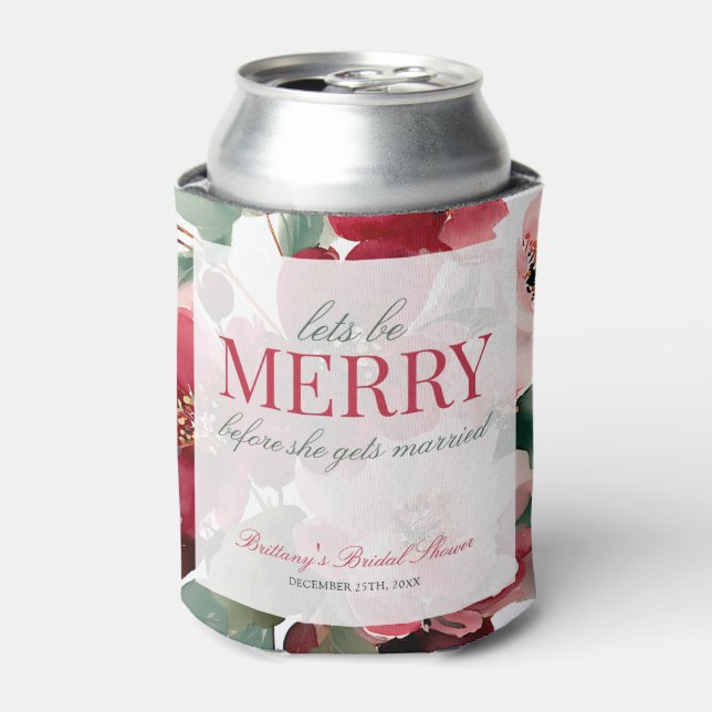 Let's Be Merry Christmas Bridal Shower Can Cooler (Can Front)