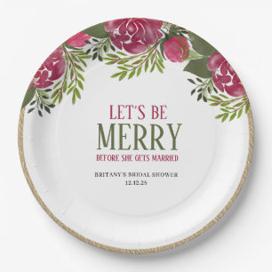 Let's Be Merry Christmas Floral Bridal Shower Paper Plate