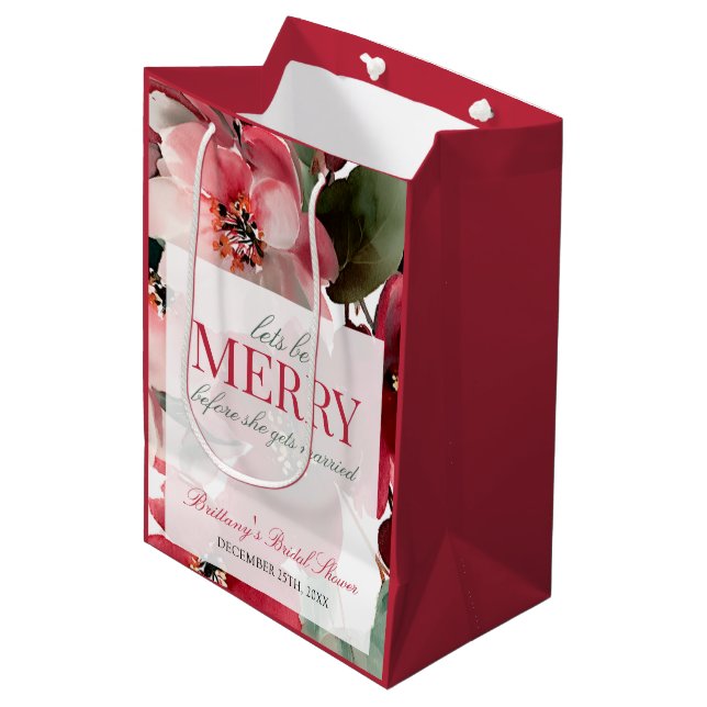 Let's Be Merry Christmas Wedding Shower Medium Gift Bag (Front Angled)