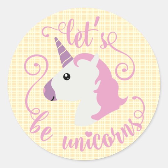 Let's Be Unicorns Yellow Plaid Stickers
