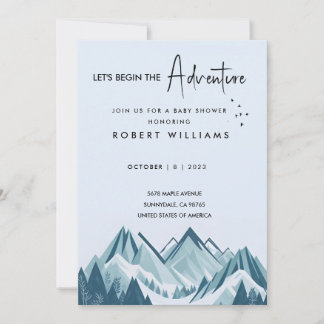 Let's begin the adventure mountain boy baby shower invitation