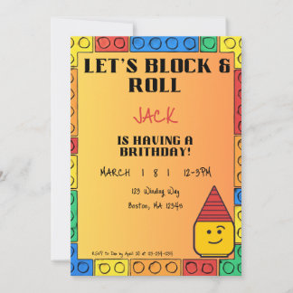 Let's Block & Roll Birthday invitation