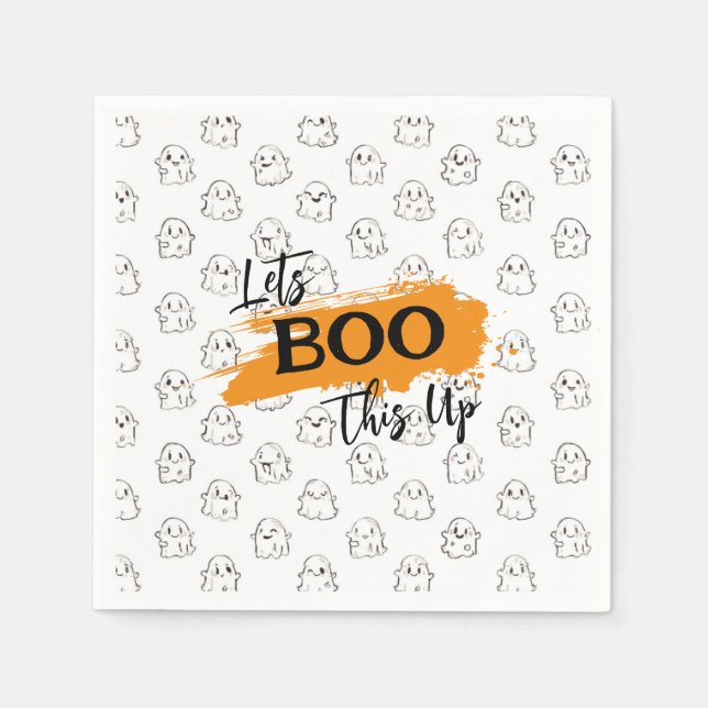 Let's BOO That Up Cute Flying Ghost Pattern  Napkin (Front)