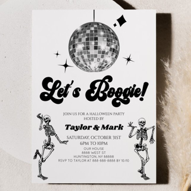 Let's Boogie! Disco Ball Skeletons Halloween Party Invitation (Creator Uploaded)