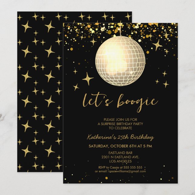 Let's Boogie Retro Disco Ball Glitters Birthday Card (Front/Back)