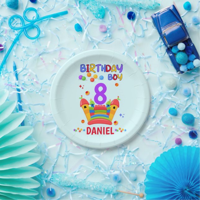 Let's Bounce Birthday Boy Jump Trampoline Party Paper Plate (Party)