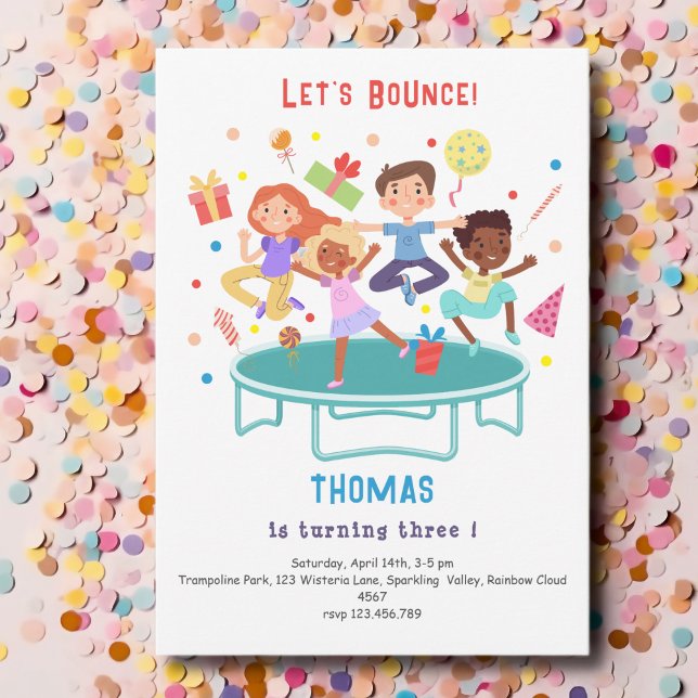 Let's bounce jumping trampoline park kids birthday invitation (Creator Uploaded)