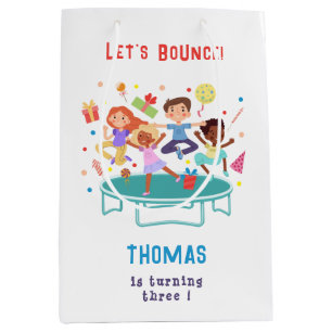 Let's bounce jumping trampoline park kids birthday medium gift bag