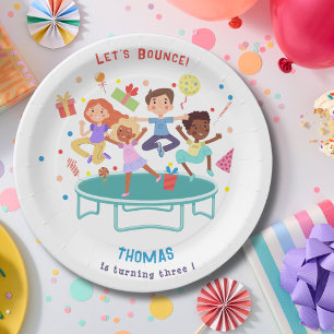 Let's bounce jumping trampoline park kids birthday paper plate