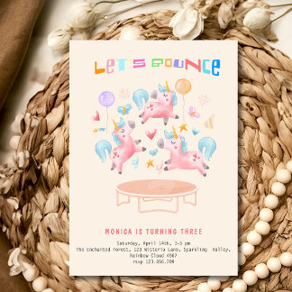 Let's bounce jumping unicorns kids birthday invitation