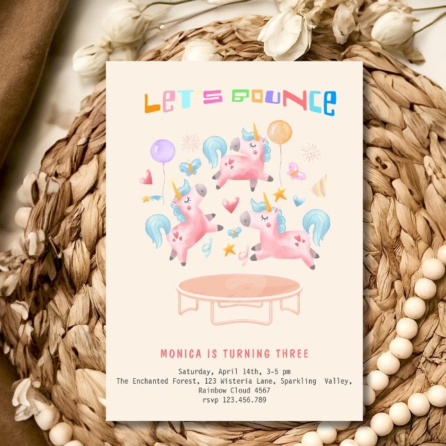 Let's bounce jumping unicorns kids birthday invitation (Creator Uploaded)