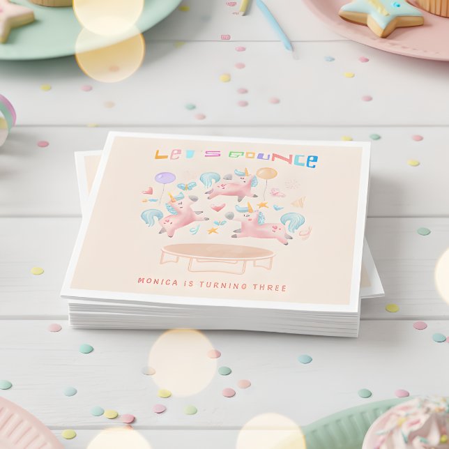 Let's bounce jumping unicorns kids birthday napkin (Creator Uploaded)