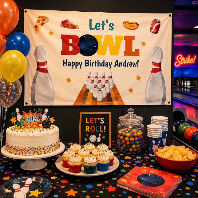 Let's Bowl Bowling Birthday Party Banner (Creator Uploaded)