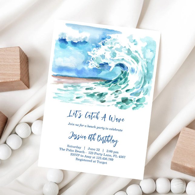 Let's Catch A Wave Surfing Beach Boy Birthday Invitation (Creator Uploaded)