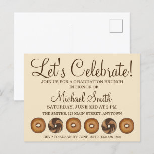 Let's Celebrate Bagel Graduation Party Brunch Invitation Postcard